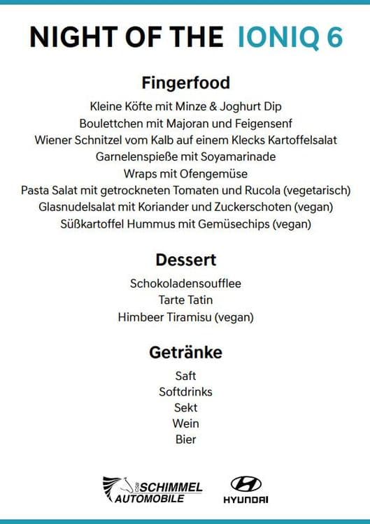 Night of the IONIQ 6 Speisekarte