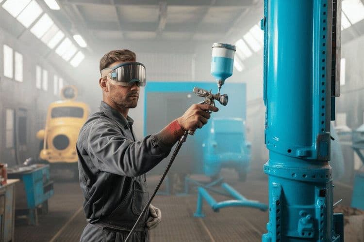 Industrierohr wird blau lackiert