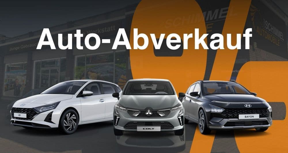 Hyundai i20, Hyundai BAYON und ein Mitsubishi Colt stehen nebeneinander.