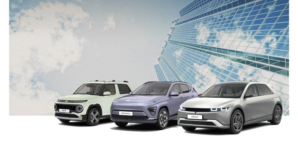 Hyundai INSTER, Hyundai KONA und Hyundai IONIQ 5 stehen nebeneinander.